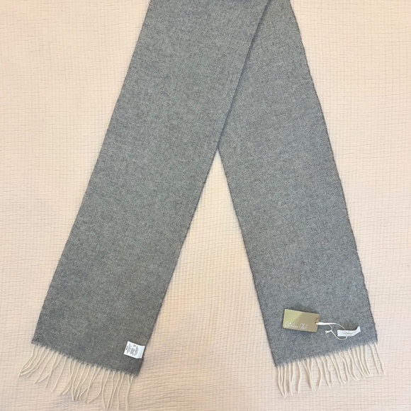 🇮🇹 Cristina Chiti Italy Wool & Cashmere Grey Herringbone Scarf - 10" x 72" - Picture 4 of 10